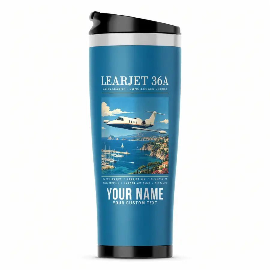 Bombardier Learjet 36A - Poster + Name - Stainless Steel (No Holder) - Light Blue