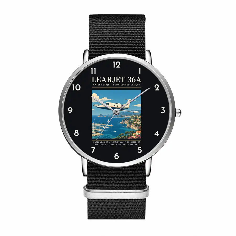 Bombardier Learjet 36A - Poster - Slim Leather - Silver and Black Nylon Strap