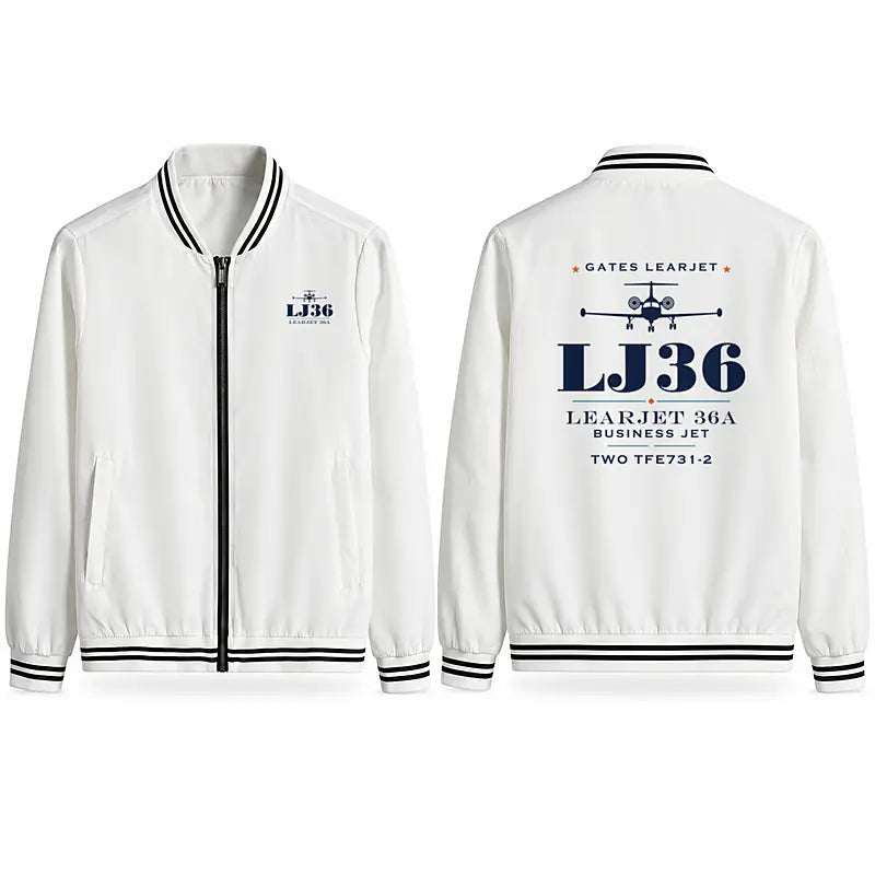 Bombardier Learjet 36A Stylish Jackets - Baseball Collar - Heritage - White