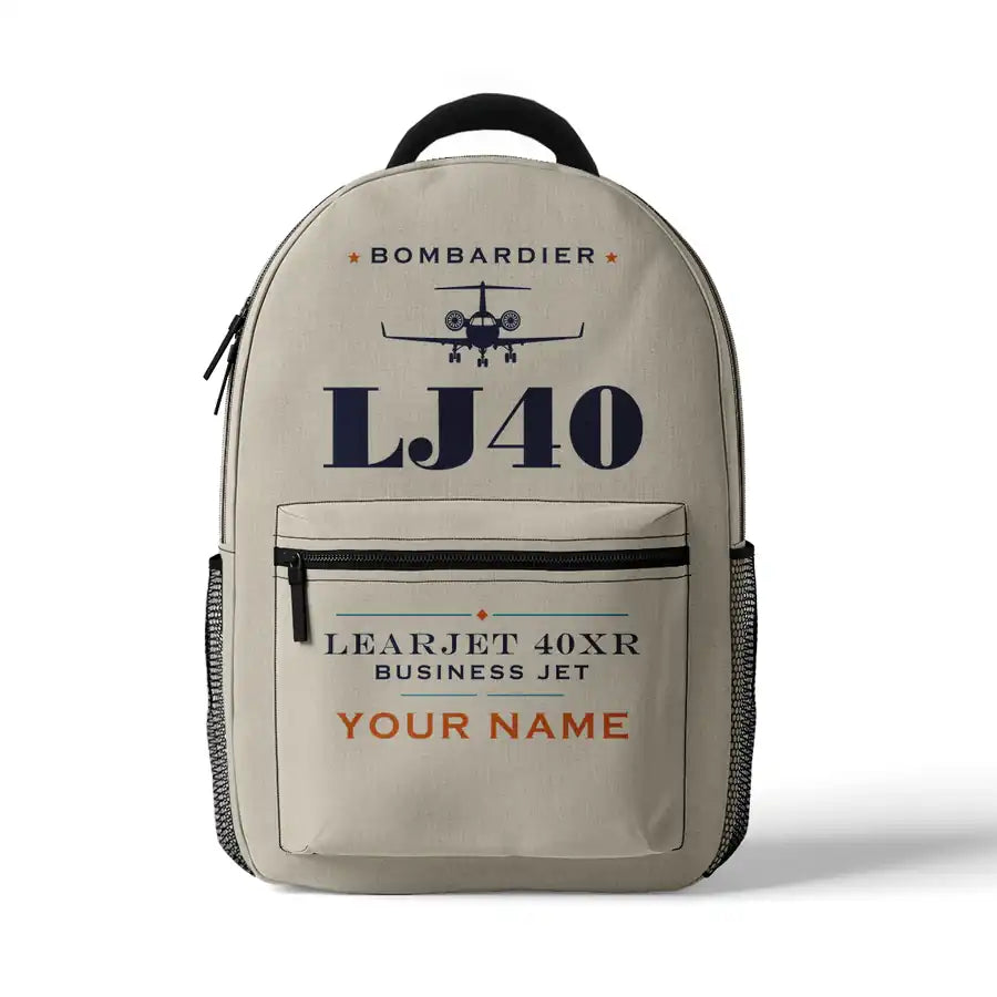 Bombardier Learjet 40XR - 3D Backpack - Heritage + Name - Beige