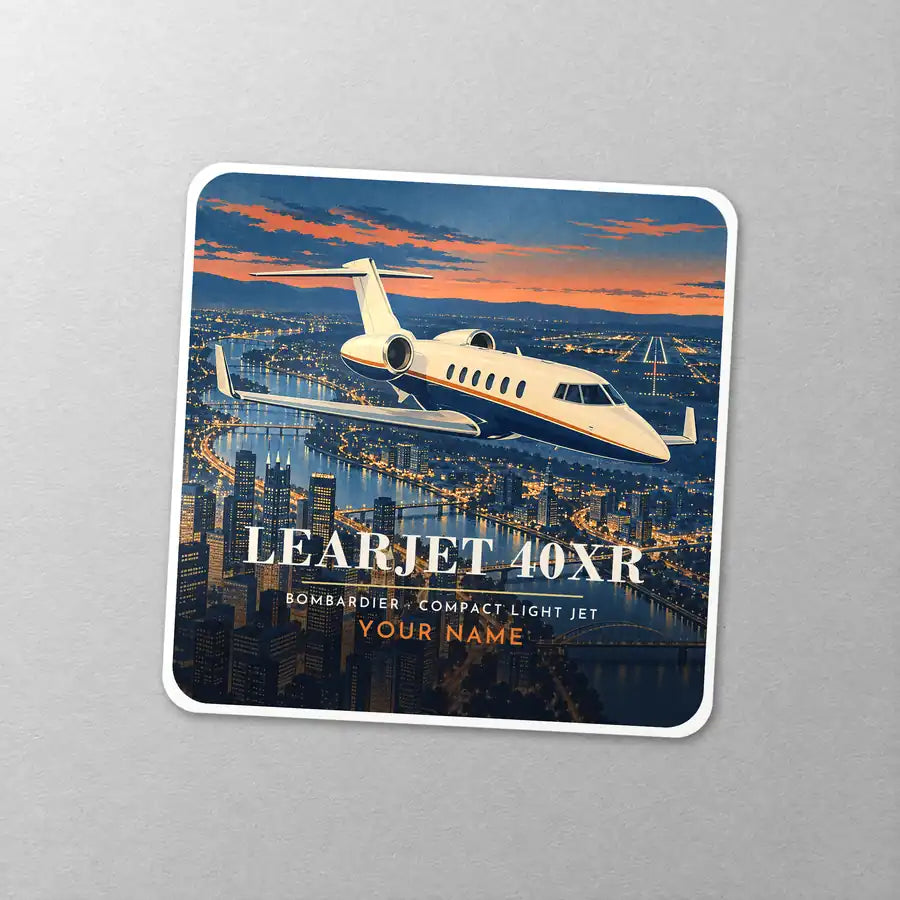 Bombardier Learjet 40XR - 3D + Name - Square Sticker - Close-up
