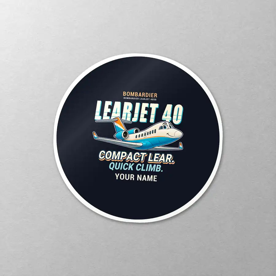 Bombardier Learjet 40XR - Cartoon + Name - Circle Sticker - Close-up