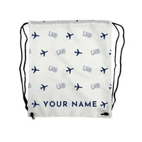 Thumbnail for Bombardier Learjet 40XR - Drawstring Bag - 3D Pattern + Name - White