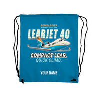 Thumbnail for Bombardier Learjet 40XR - Drawstring Bag - Cartoon + Name - Light Blue