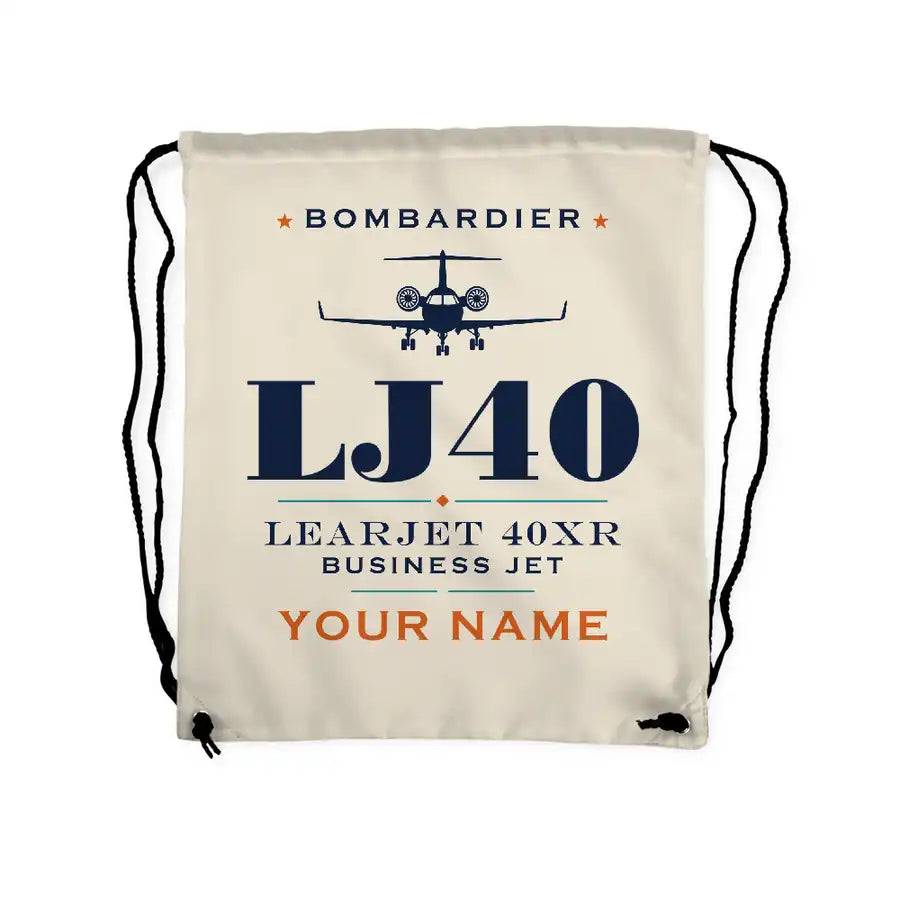 Bombardier Learjet 40XR - Drawstring Bag - Heritage + Name - Beige