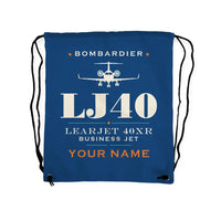 Thumbnail for Bombardier Learjet 40XR - Drawstring Bag - Heritage + Name - Blue
