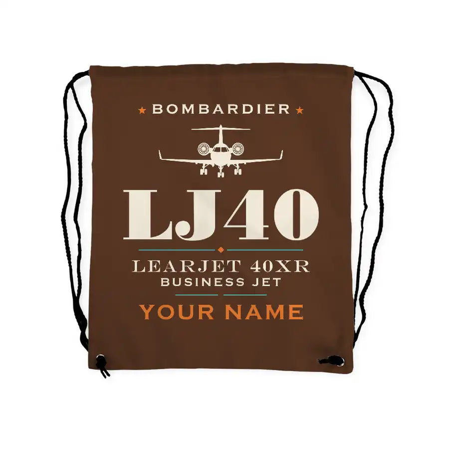 Bombardier Learjet 40XR - Drawstring Bag - Heritage + Name - Brown