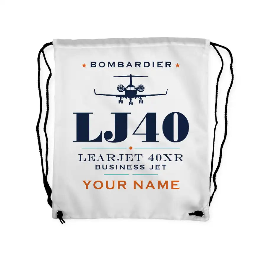 Bombardier Learjet 40XR - Drawstring Bag - Heritage + Name - White