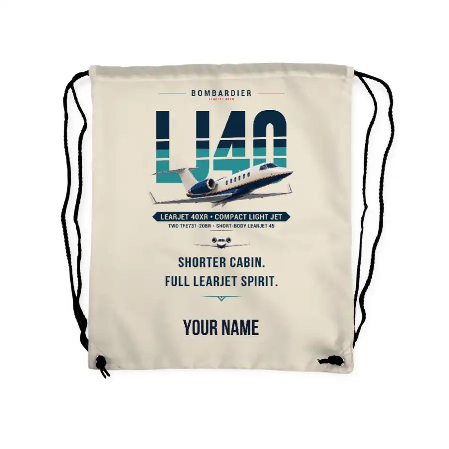 Bombardier Learjet 40XR - Drawstring Bag - Original + Name - Beige
