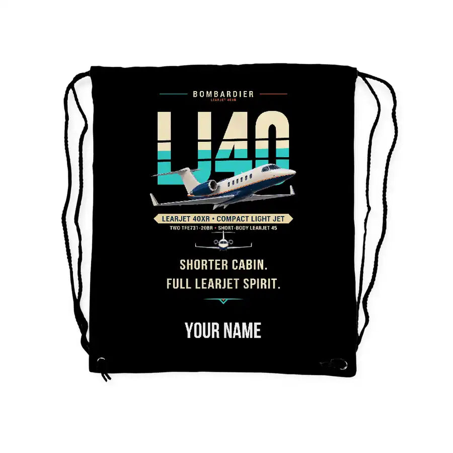 Bombardier Learjet 40XR - Drawstring Bag - Original + Name - Black