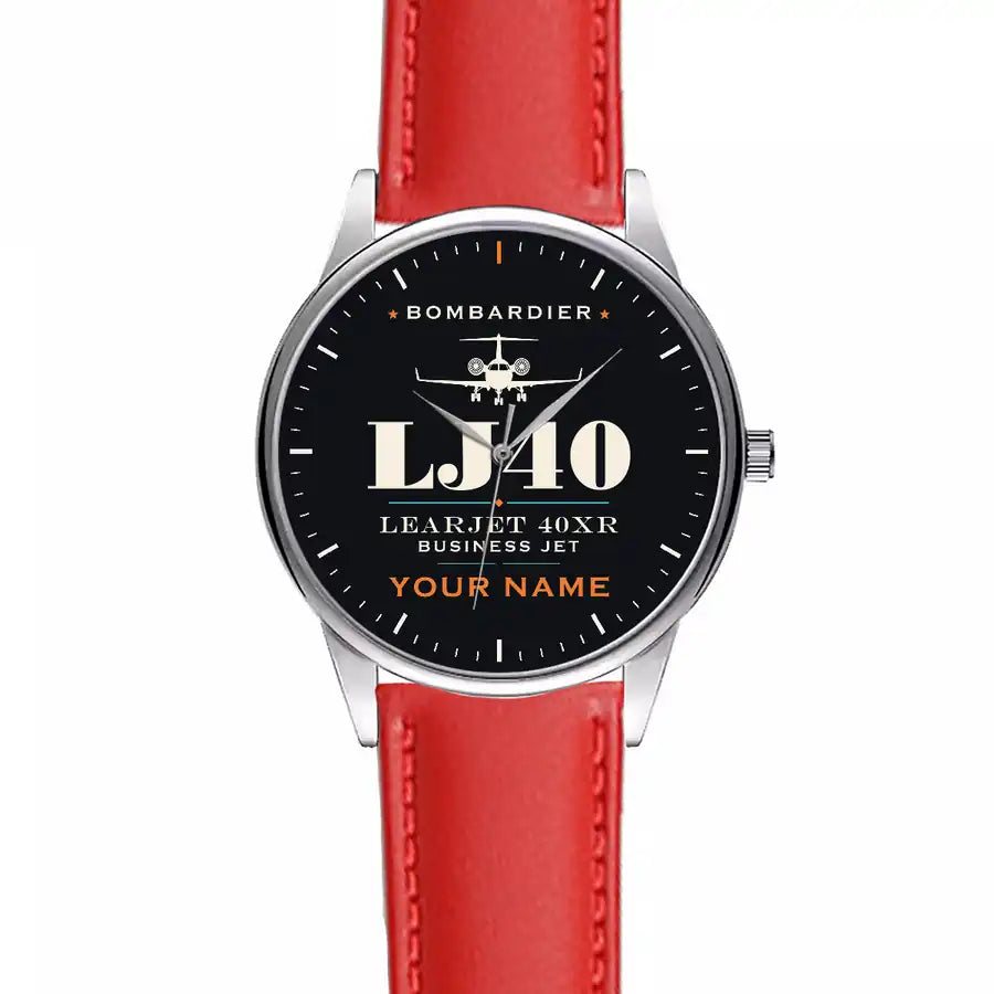 Bombardier Learjet 40XR - Heritage + Name - Leather Strap - Red Leather Strap