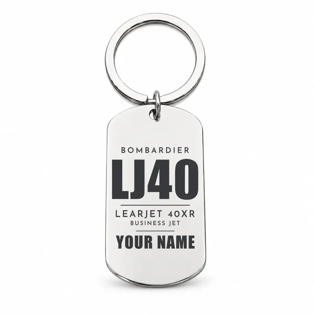 Bombardier Learjet 40XR - Key Chain - Tag + Name - Silver