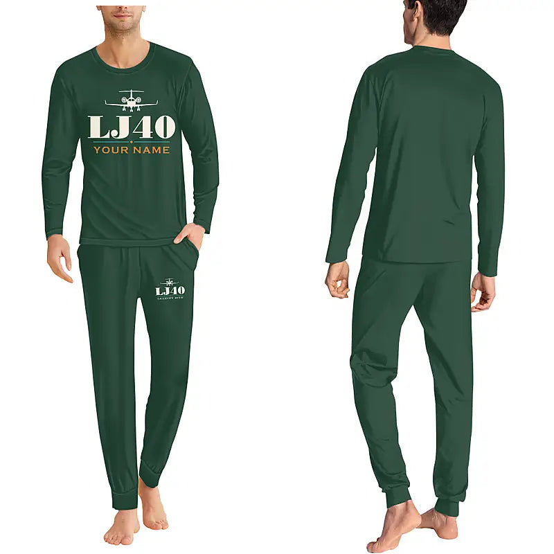 Bombardier Learjet 40XR - Men Pajamas - Heritage Chest + Name - Dark Green