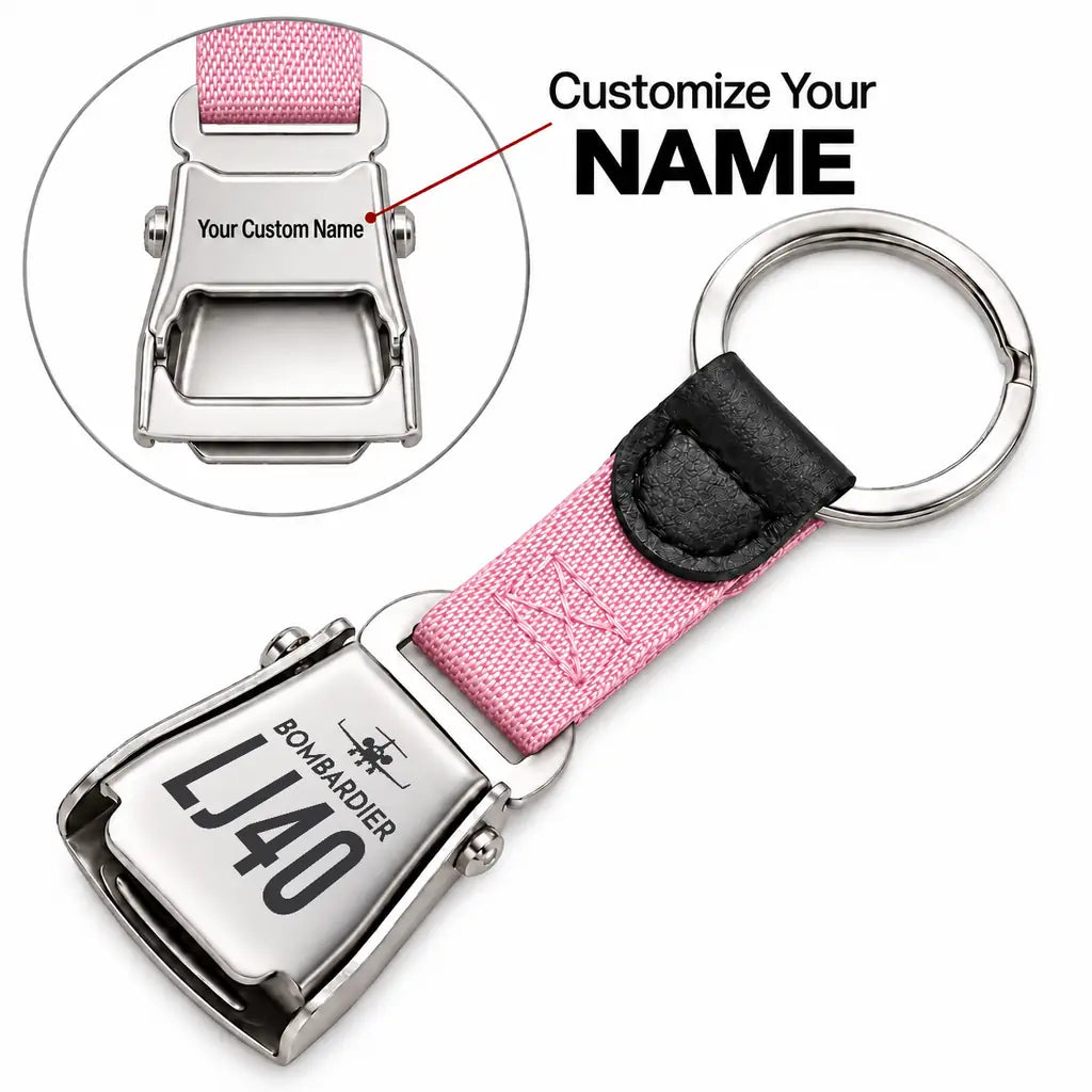 Bombardier Learjet 40XR - Seat Belt Key Chain - Heritage + Name - Pink