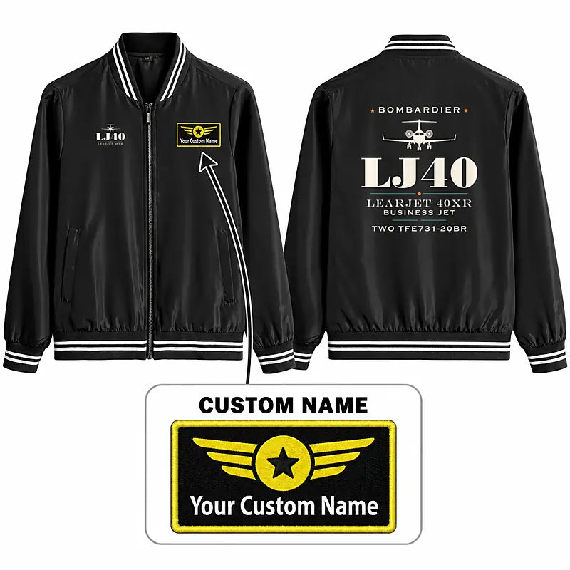 Bombardier Learjet 40XR Stylish Jackets - Baseball Collar - Heritage + Name - Black