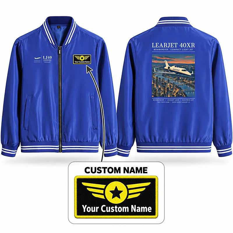 Bombardier Learjet 40XR Stylish Jackets - Baseball Collar - Poster + Name - Royal Blue