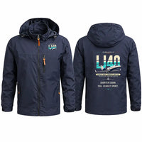 Thumbnail for Bombardier Learjet 40XR Stylish Jackets - Hooded Windbreaker - Original - Navy Blue