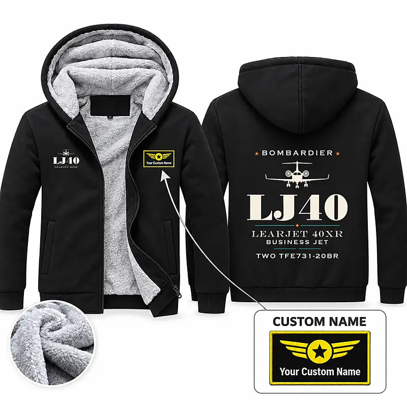 Bombardier Learjet 40XR Zipped Sweatshirts - Heritage + Name - Black