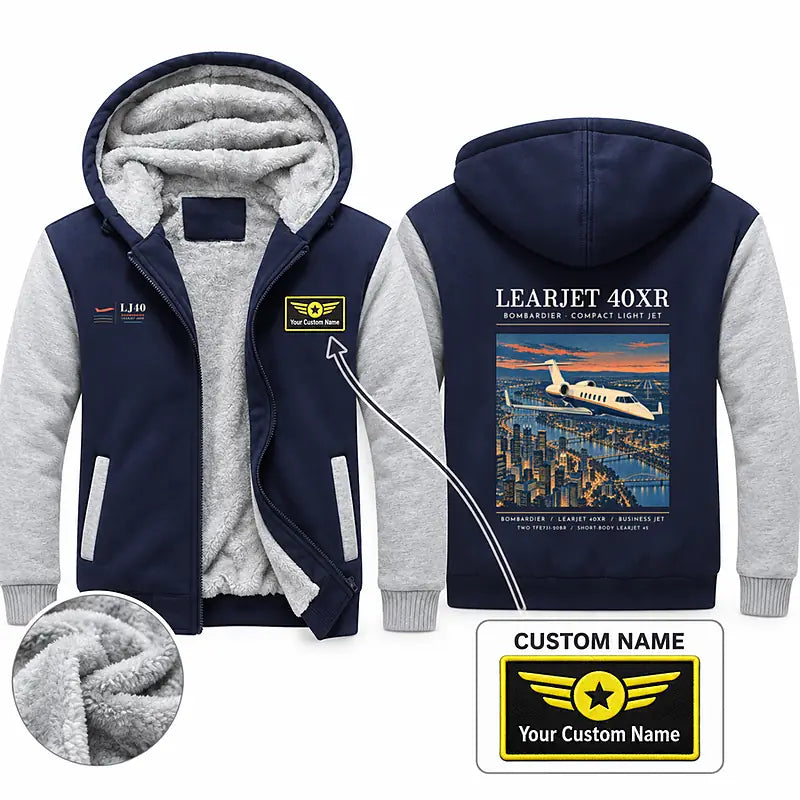 Bombardier Learjet 40XR Zipped Sweatshirts - Poster + Name - Navy & Gray