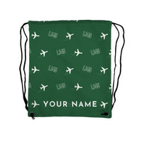 Thumbnail for Bombardier Learjet 45XR - Drawstring Bag - 3D Pattern + Name - Green