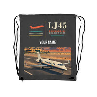 Thumbnail for Bombardier Learjet 45XR - Drawstring Bag - Classic + Name - Gray