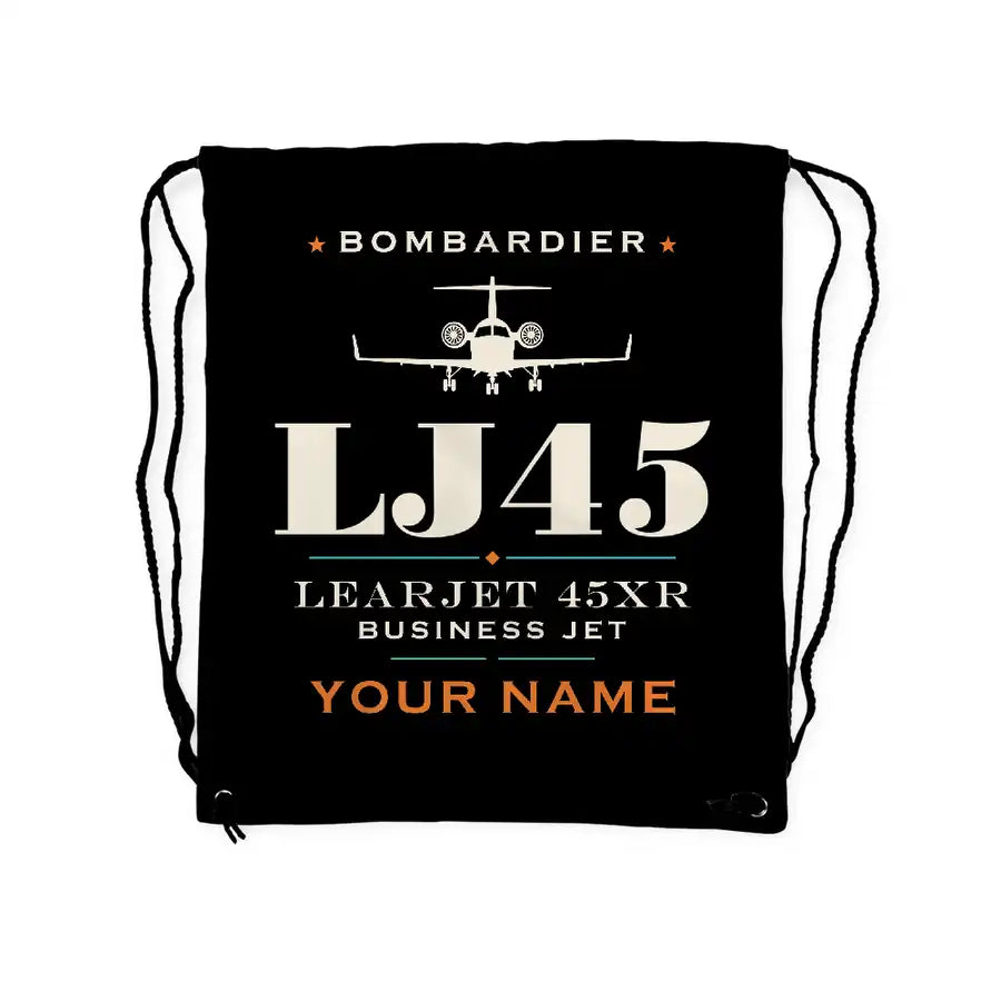Bombardier Learjet 45XR - Drawstring Bag - Heritage + Name - Black