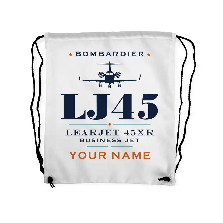 Bombardier Learjet 45XR - Drawstring Bag - Heritage + Name - White