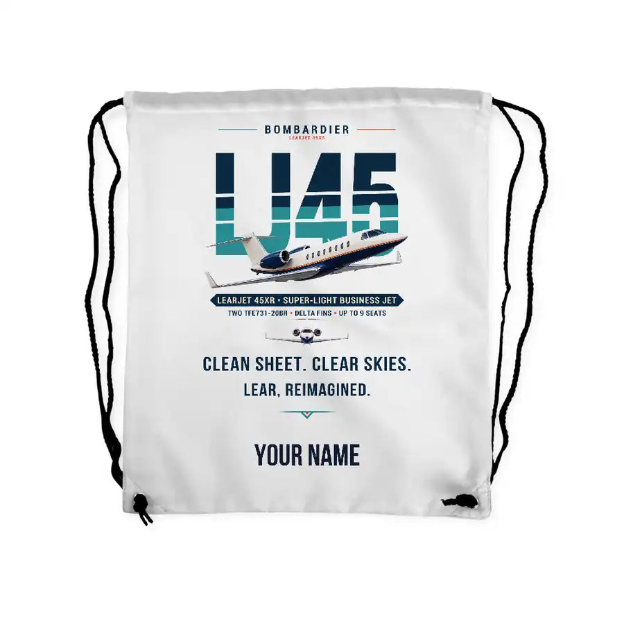 Bombardier Learjet 45XR - Drawstring Bag - Original + Name - White