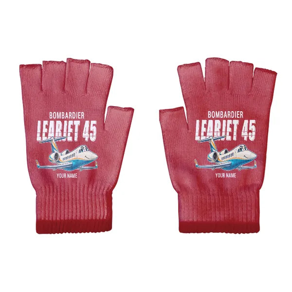 Bombardier Learjet 45XR - Gloves - Cut - Cartoon + Name - Red