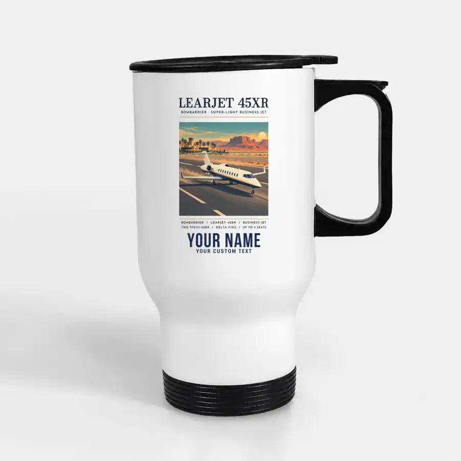 Bombardier Learjet 45XR - Poster + Name - Stainless Steel with Holder - White