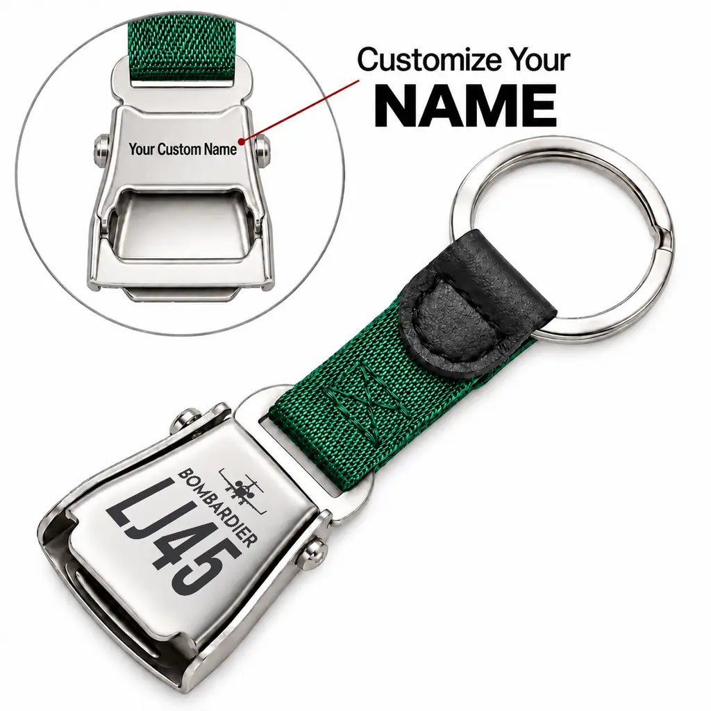 Bombardier Learjet 45XR - Seat Belt Key Chain - Heritage + Name - Green