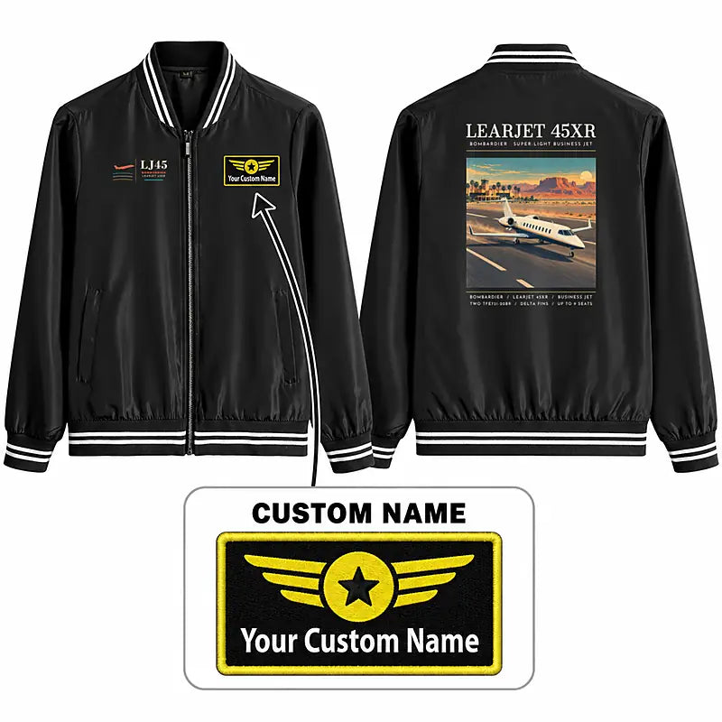 Bombardier Learjet 45XR Stylish Jackets - Baseball Collar - Poster + Name - Black