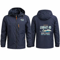 Thumbnail for Bombardier Learjet 45XR Stylish Jackets - Hooded Windbreaker - Cartoon - Navy Blue
