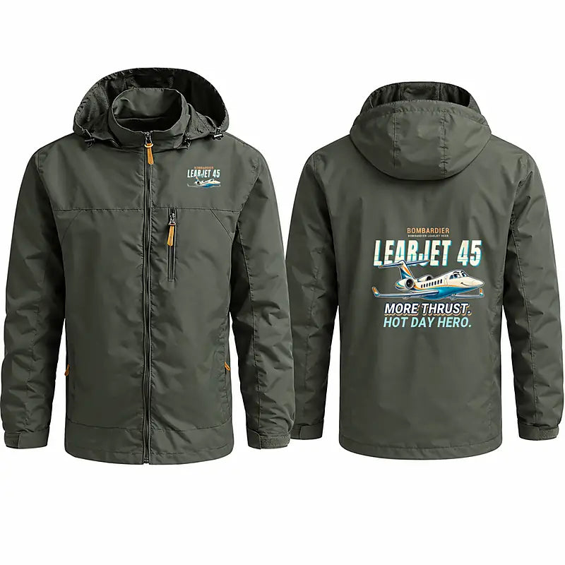 Bombardier Learjet 45XR Stylish Jackets - Hooded Windbreaker - Cartoon - Olive Green