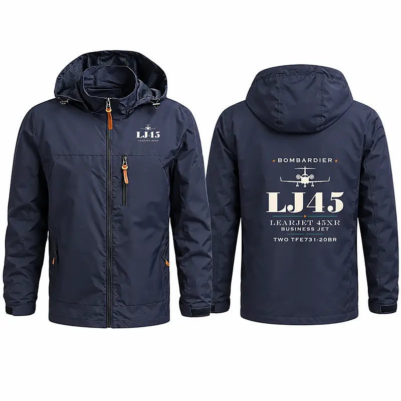Bombardier Learjet 45XR Stylish Jackets - Hooded Windbreaker - Heritage - Navy Blue