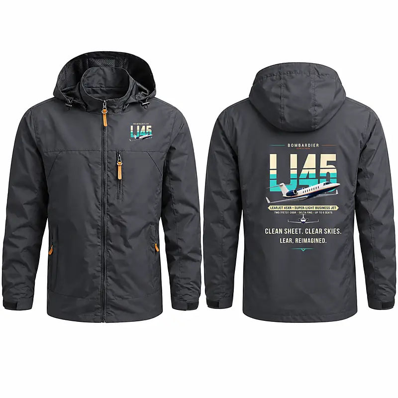 Bombardier Learjet 45XR Stylish Jackets - Hooded Windbreaker - Original - Charcoal