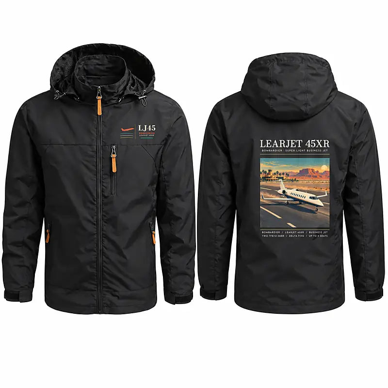 Bombardier Learjet 45XR Stylish Jackets - Hooded Windbreaker - Poster - Black