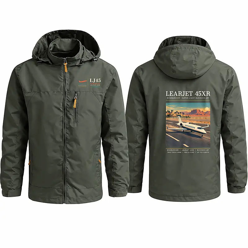 Bombardier Learjet 45XR Stylish Jackets - Hooded Windbreaker - Poster - Olive Green