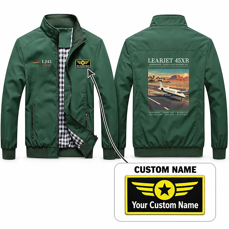 Bombardier Learjet 45XR Stylish Jackets - Stand Collar - Poster + Name - Green