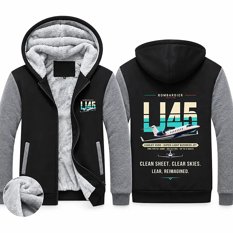 Bombardier Learjet 45XR Zipped Sweatshirts - Original - Black & Gray