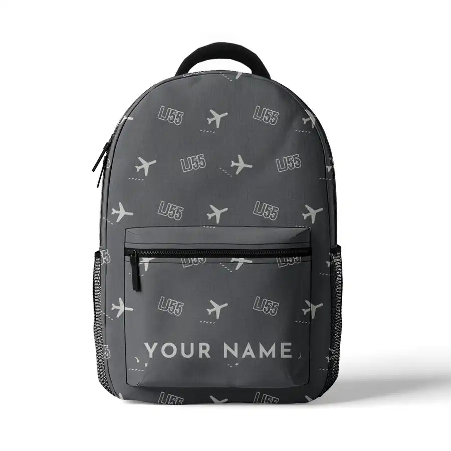 Bombardier Learjet 55 - 3D Backpack - 3D Pattern + Name - Gray