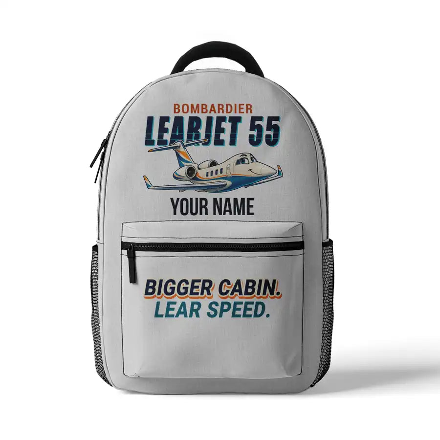 Bombardier Learjet 55 - 3D Backpack - Cartoon + Name - White