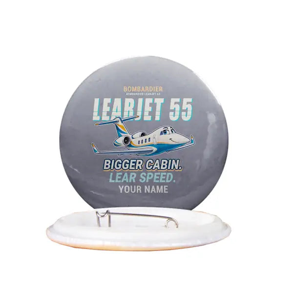Bombardier Learjet 55 - Cartoon + Name - Pin - Gray
