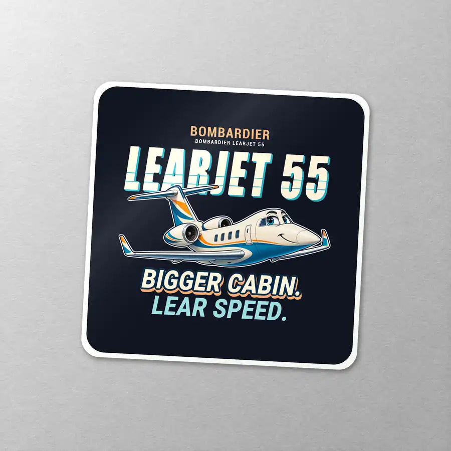 Bombardier Learjet 55 - Cartoon - Square Sticker - Close-up