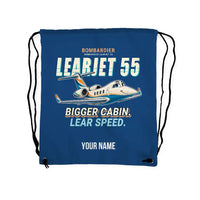 Thumbnail for Bombardier Learjet 55 - Drawstring Bag - Cartoon + Name - Blue