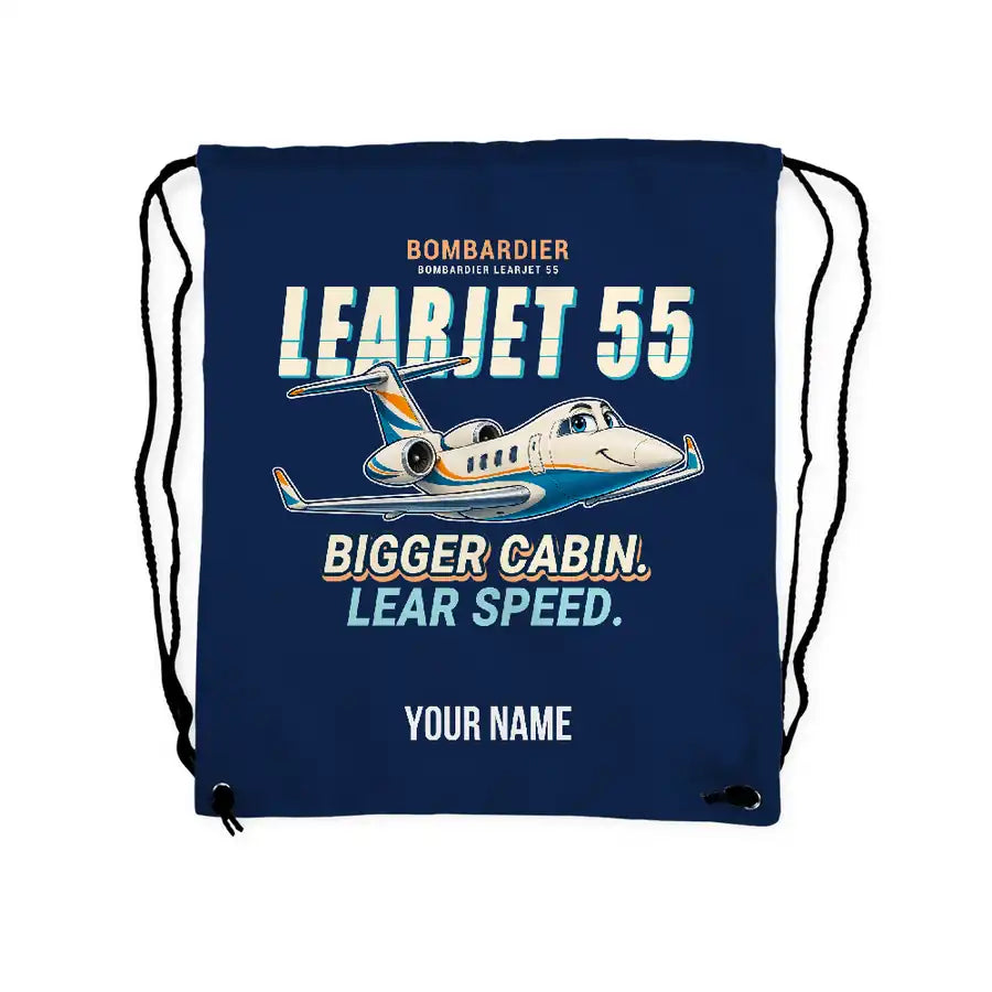 Bombardier Learjet 55 - Drawstring Bag - Cartoon + Name - Dark Blue