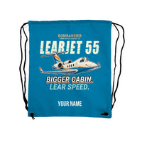 Thumbnail for Bombardier Learjet 55 - Drawstring Bag - Cartoon + Name - Light Blue