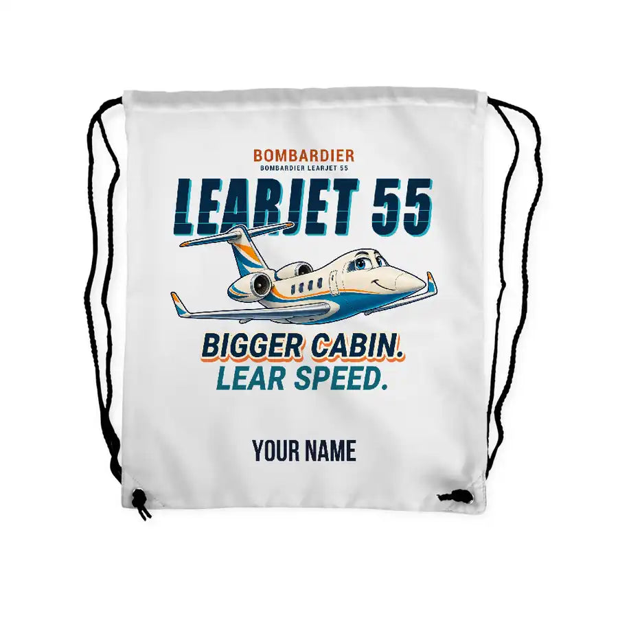 Bombardier Learjet 55 - Drawstring Bag - Cartoon + Name - White