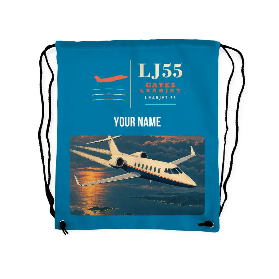 Bombardier Learjet 55 - Drawstring Bag - Classic + Name - Light Blue