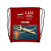 Thumbnail for Bombardier Learjet 55 - Drawstring Bag - Classic + Name - Red